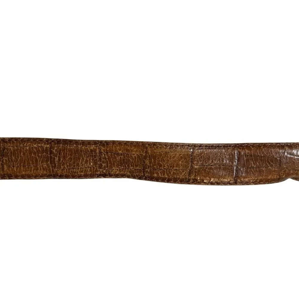 Vintage Martin Dingman Alligator Grain Italian Calfskin Brown Leather Belt 34